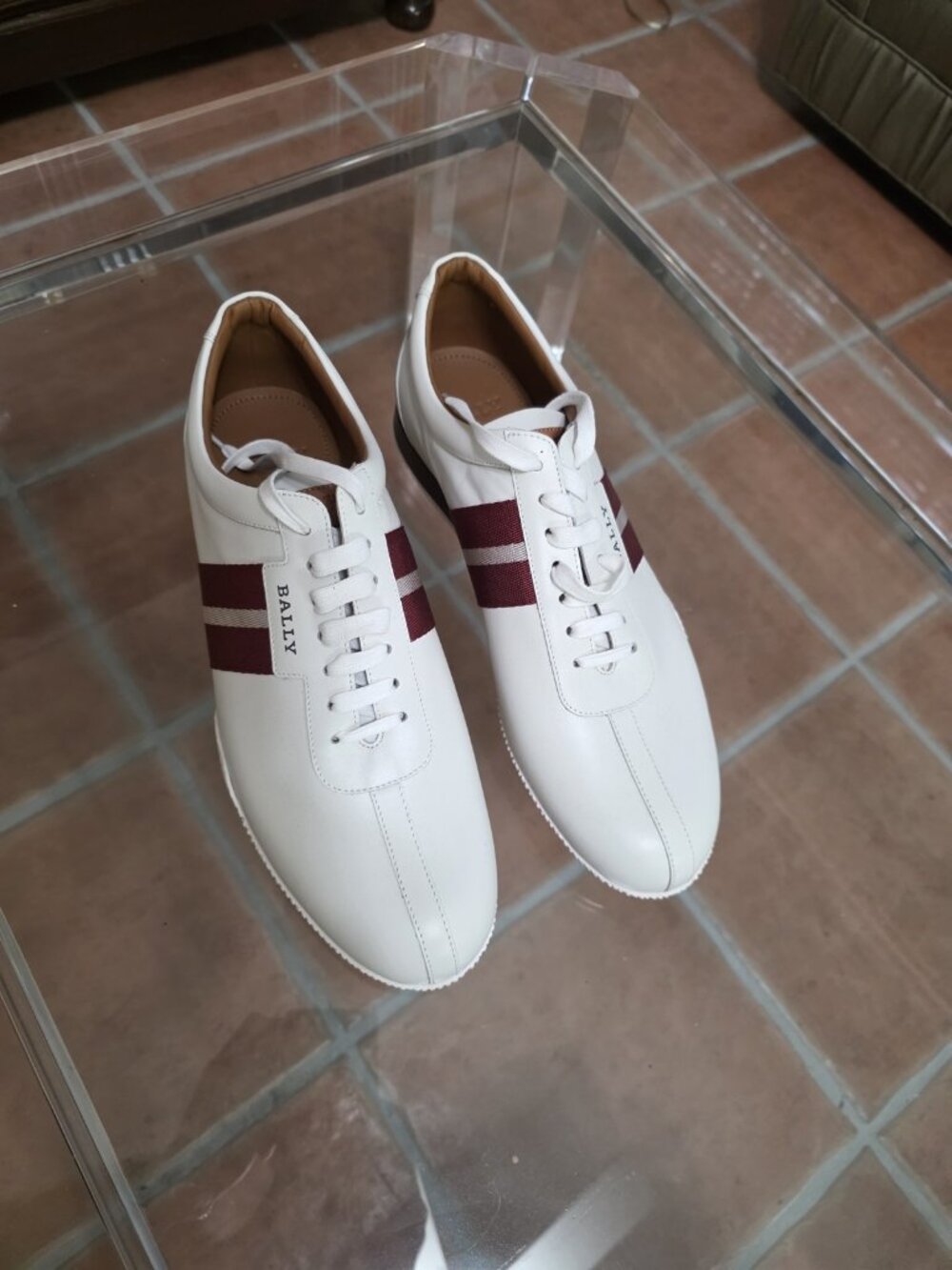Bally Frenz-New Men's White Leather Sneakers Size 13 D Red Stripe New No Box